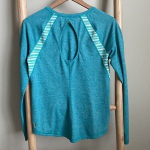 Lucy Blue Long Sleeve Keyhole Athletic Workout Top Sz Medium